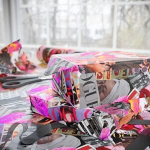 Fashion Collage Wrapping Paper | Pop Art Magazine Pattern, Bright Pink