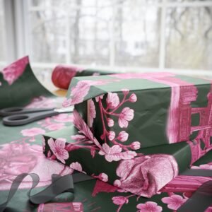 Pink City Icons wrapping paper | Floral Cherry Blossom Pattern