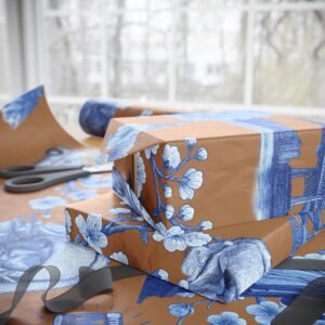 Harlem Bloom Toile Pattern Wrapping Paper | Brown Blue Landmark Print