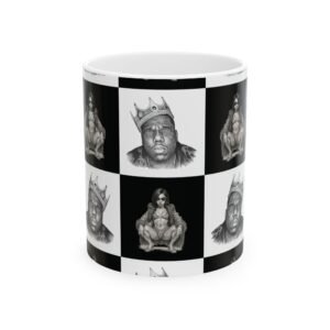 Brooklyn Royalty Ceramic Mug — Black & White Checkerboard Hip Hop Portrait (11oz / 15oz)