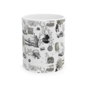 Harlem Toile Ceramic Mug — Monochrome Road Trip Pattern (11oz & 15oz)